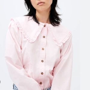 GANNI COTTON POPLIN FRILL COLLAR SHIRT